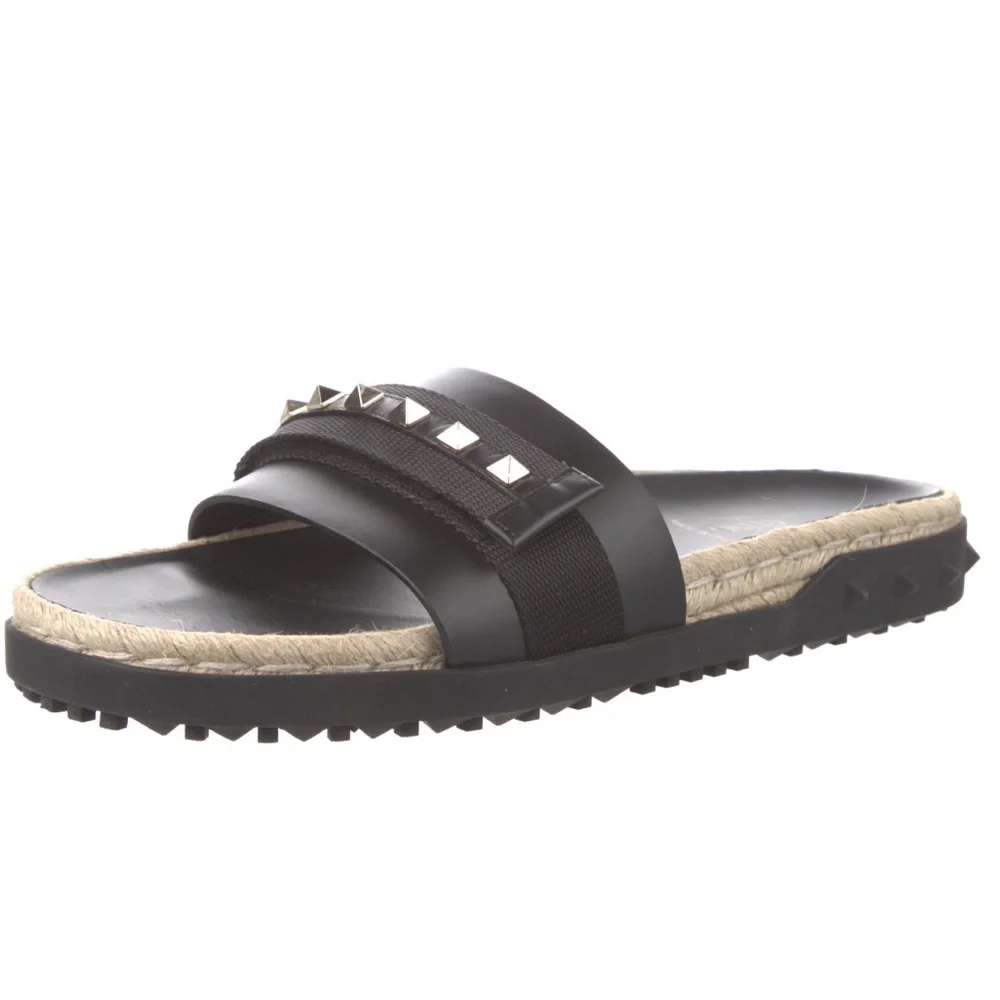 Valentino Garavani Rockstud Espadrille Pool Slides Black - Picture 10 of 11